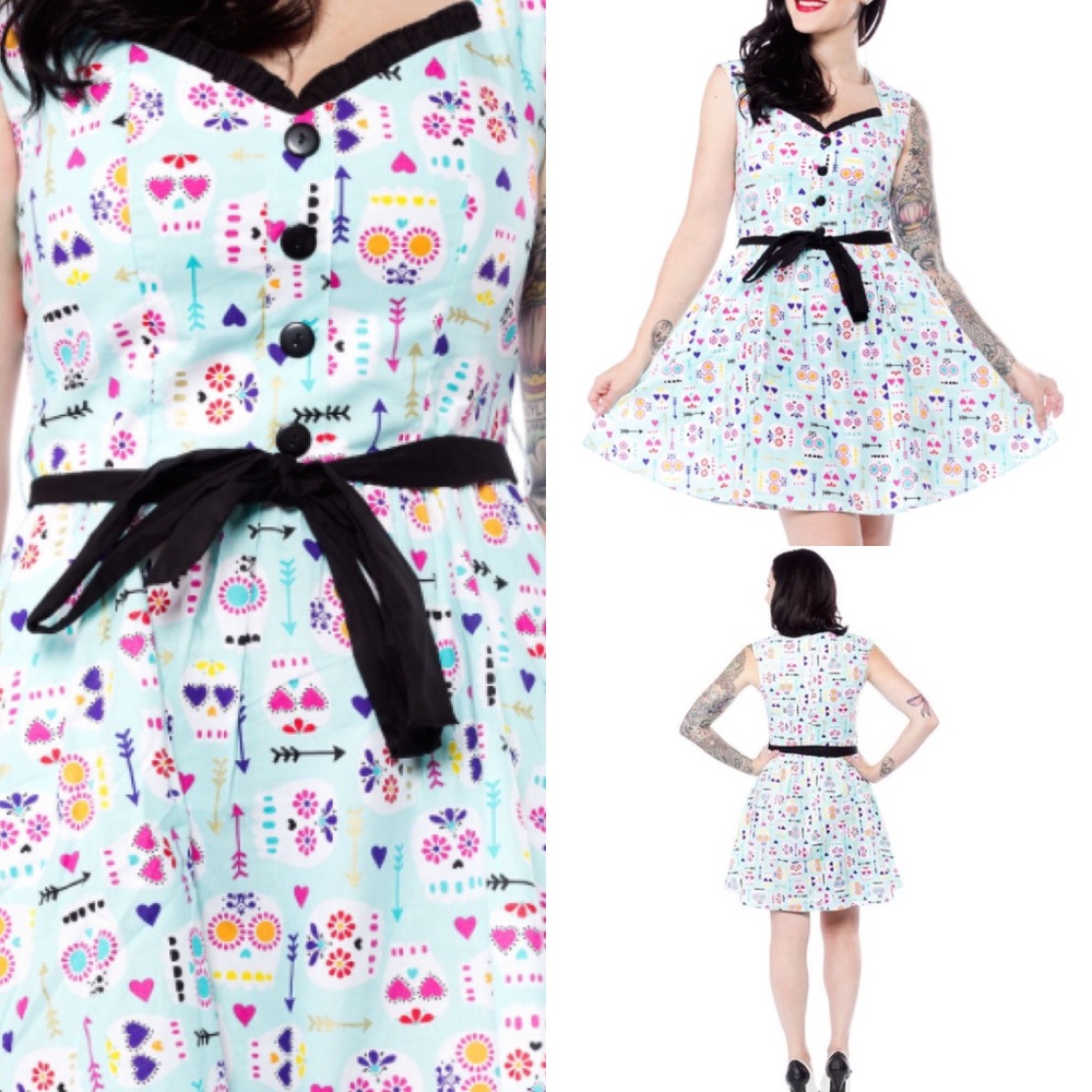 Colorful Patterned Mini Dress with Black Details